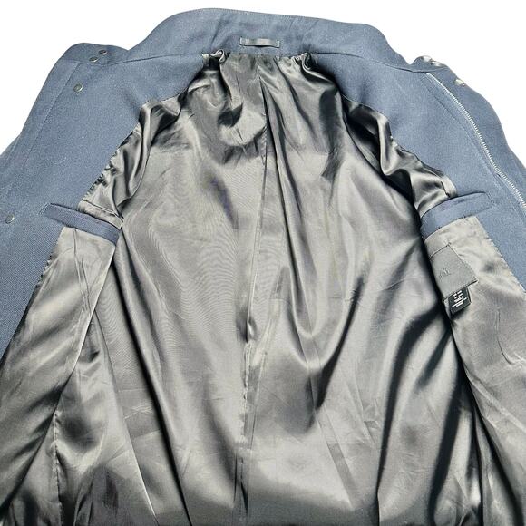 H&M | Men | Blue Heavy Twill Stand Up Collar Full Zip Mid Length Coat | Size 44R - Picture 12 of 14
